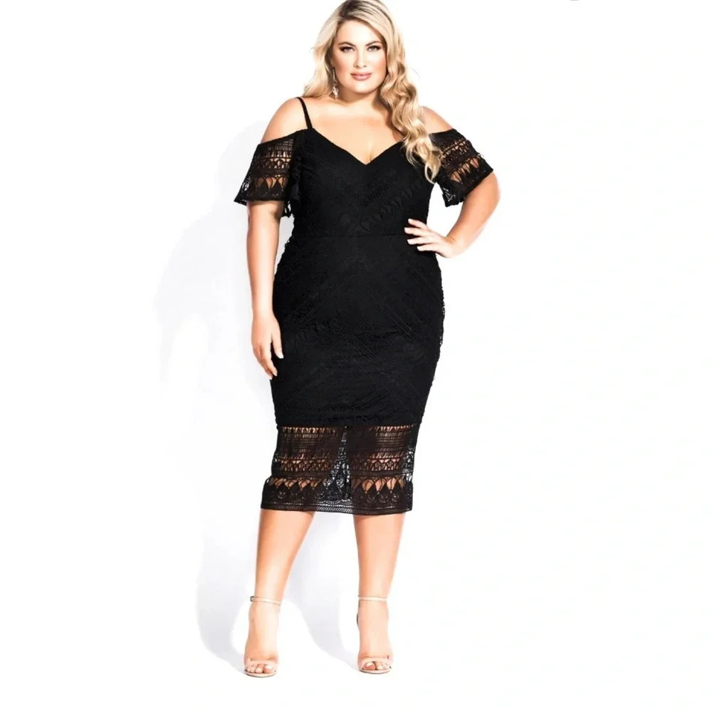 City Chic Impressions Black lace midi dress size M/18